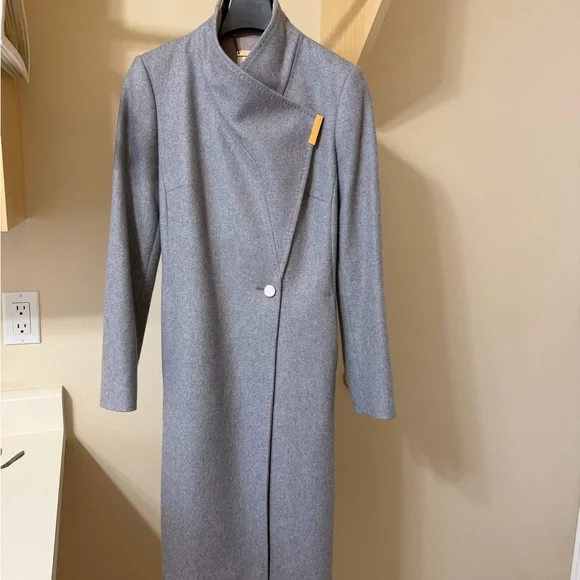 Ted Baker Wool Cashmere trench coat silver gray pink belted size UK2 US 6 - Picture 5 of 9